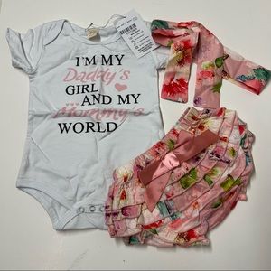 3PC Baby girl  Floral Print Ruffle Bottom Matching Set Outfit  6 Months
